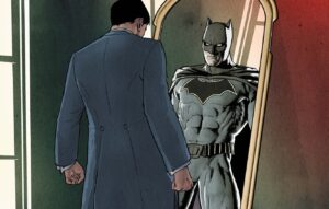 looking at the bat in the mirror